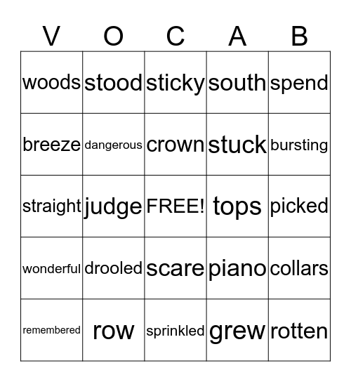 Vocabulary Bingo Card