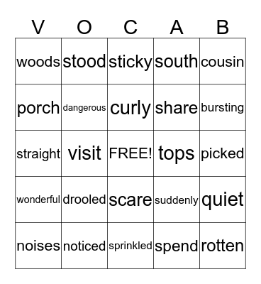 Vocabulary Bingo Card