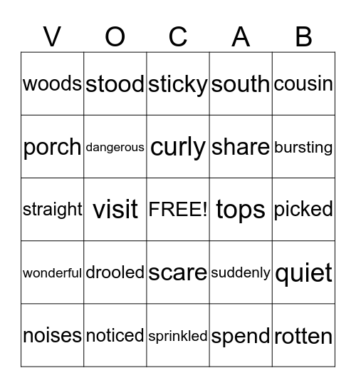 Vocabulary Bingo Card