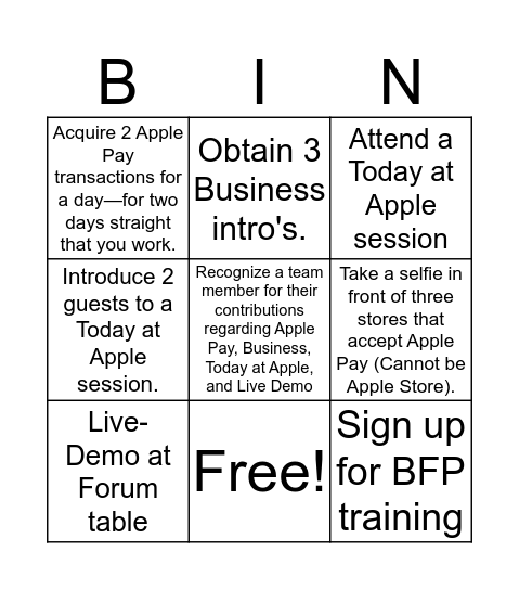 Apple Pay Bingo Card