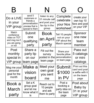 March Challenge! Bingo Card