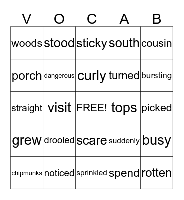 Vocabulary Bingo Card