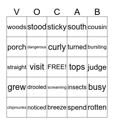 Vocabulary Bingo Card