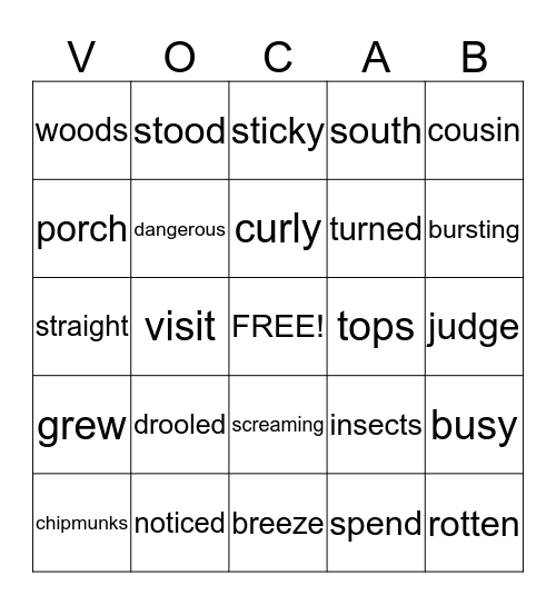 Vocabulary Bingo Card