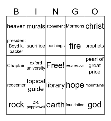 church bingo Card