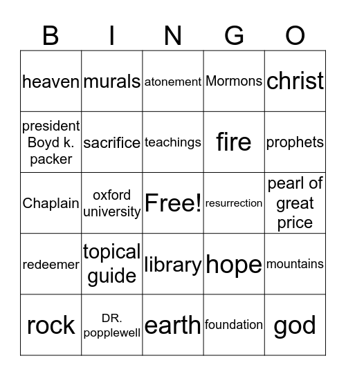 church bingo Card