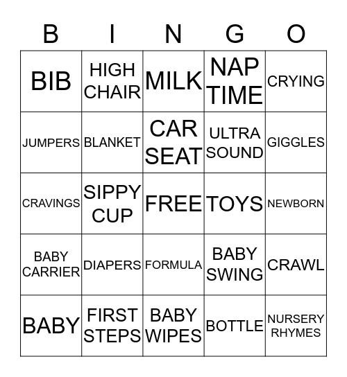 Baby Bingo  Bingo Card