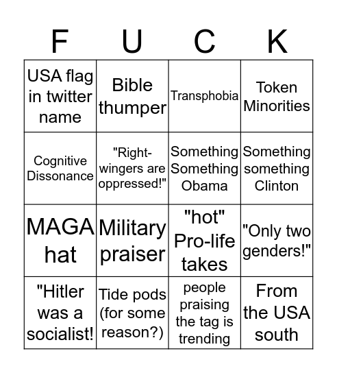 #triggeraliberalin4words bingo! Bingo Card