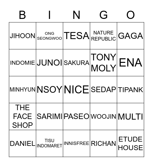 JUNOI Bingo Card