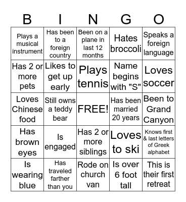 Character Bingo Card