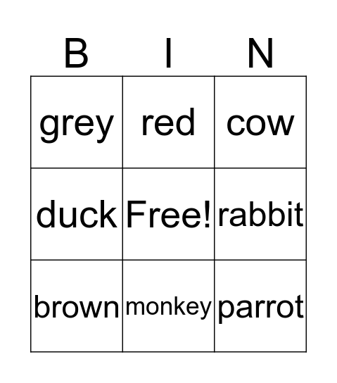 Colours and animals Bingo Card