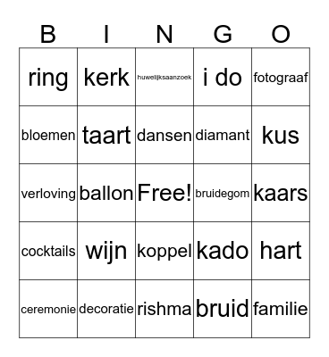Rishma´s Bridal Bingo Card