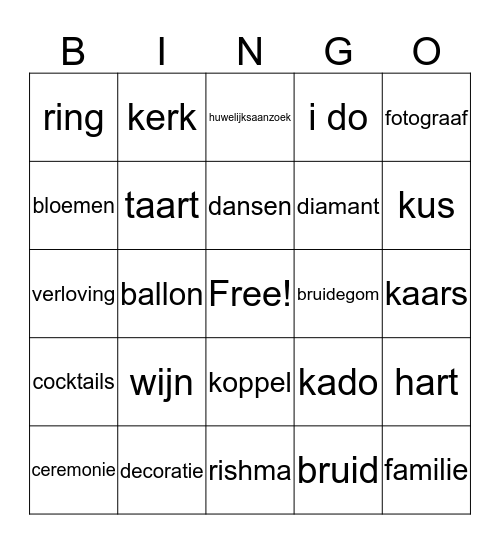 Rishma´s Bridal Bingo Card