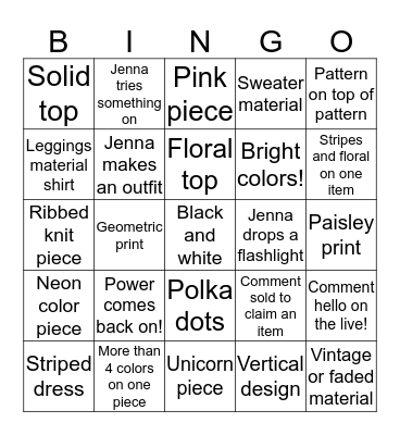 3/4 shop the box bingo!  Bingo Card