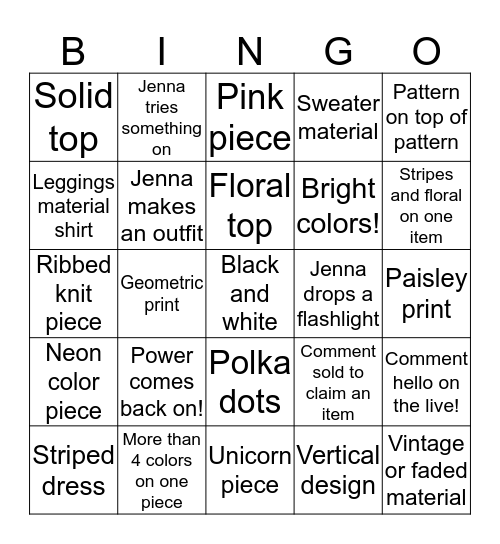 3/4 shop the box bingo!  Bingo Card