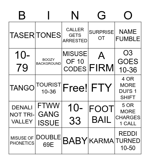 Midshift Bingo Card
