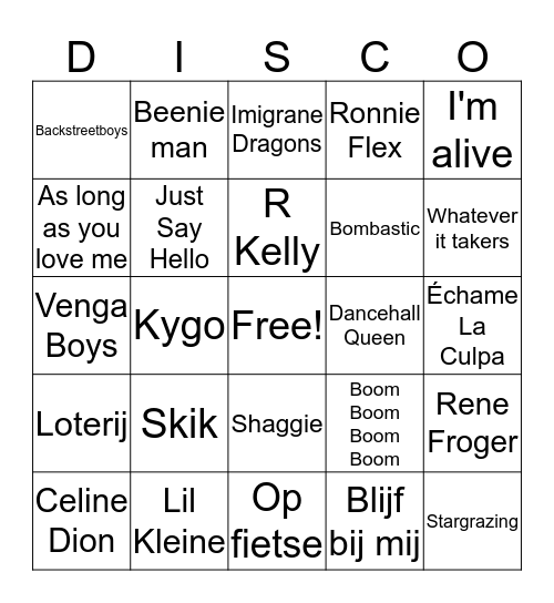 Disco Bingo 2018 Ommen  Bingo Card