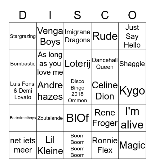 Disco Bingo 2018 Ommen  Bingo Card