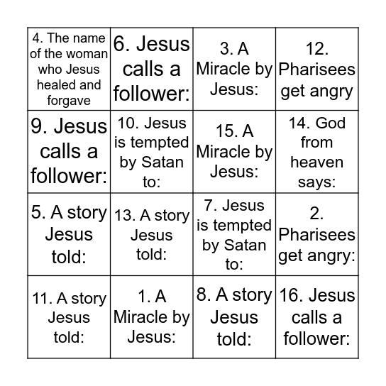 Jesus: The Miracle Maker Bingo Card