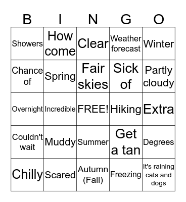 Outdoor Vocabulary Bingo Card