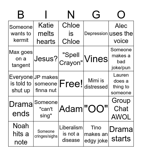 Spelling Bee-ngo (Rehearsal) Bingo Card