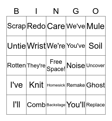 Sight Word Bingo Card