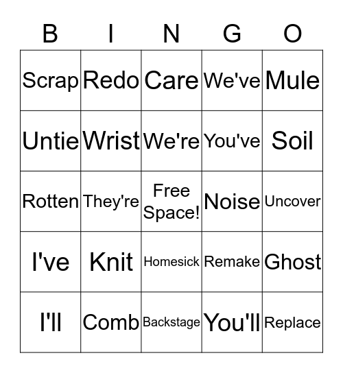 Sight Word Bingo Card