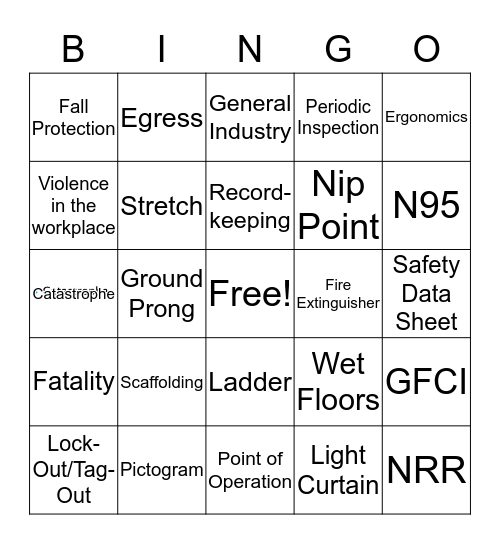 Safety Bingo Card