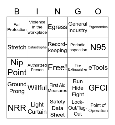 Safety Bingo Card