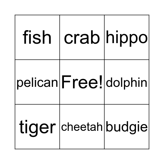 Animals Bingo Card