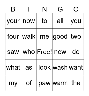 Red Sight words Bingo Card