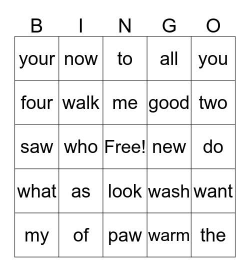Red Sight words Bingo Card