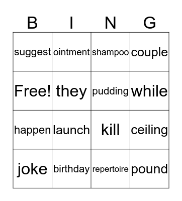 ESL Level V Bingo Card