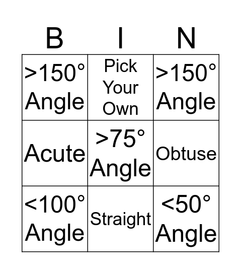 Angle Scavenge Bingo Card