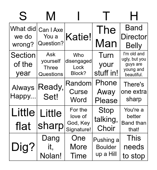 Mr. Smith Rehearsal Bing Bingo Card