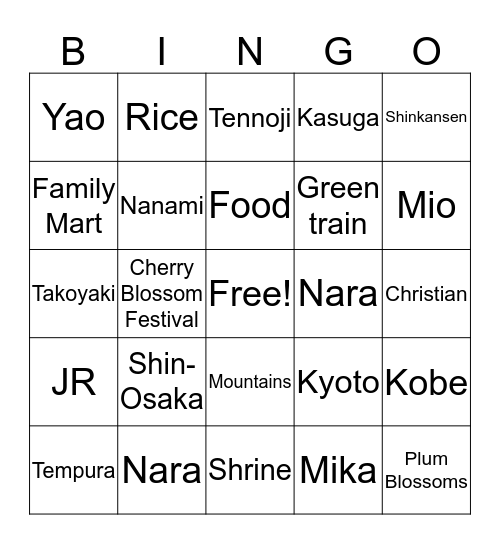 Osaka Bingo Card