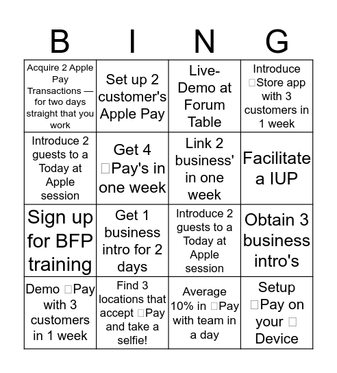 The Pay Challenge Bingo Card