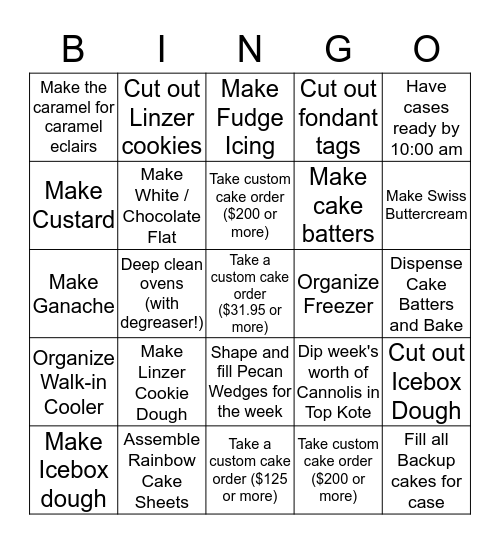 Baker Bingo Card