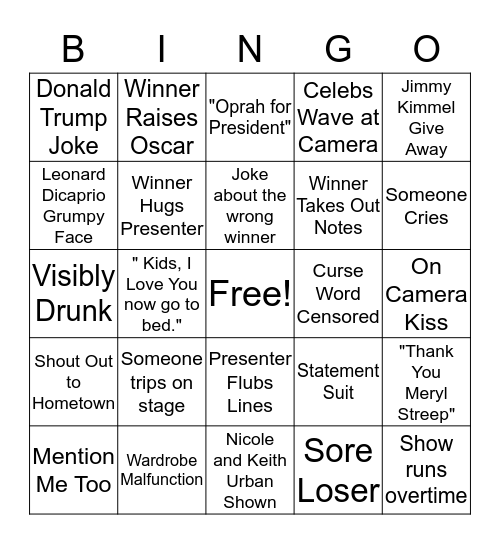 Oscars Bingo Card