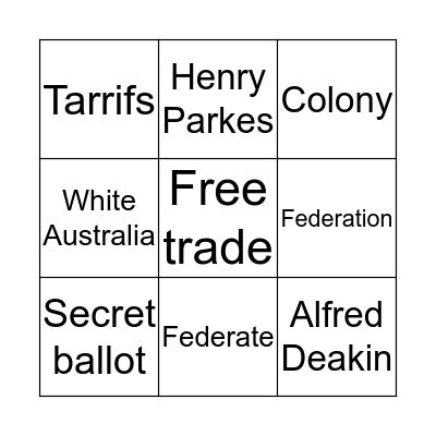 Federation of Australia  Bingo Card