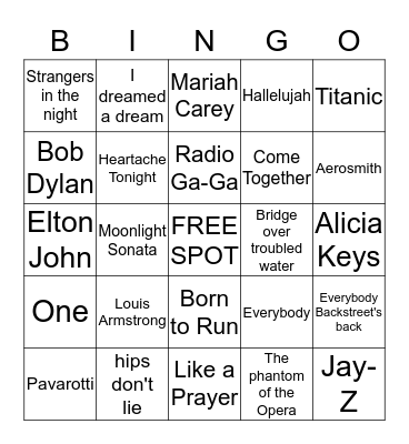 Musical bingo Card
