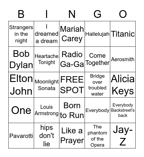 Musical bingo Card