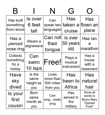 Find Someone Who...... Bingo Card