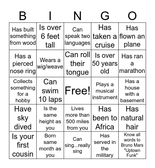 Find Someone Who...... Bingo Card
