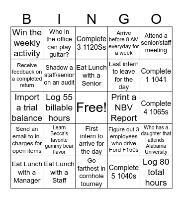 March 5th - March 16th Bingo Card