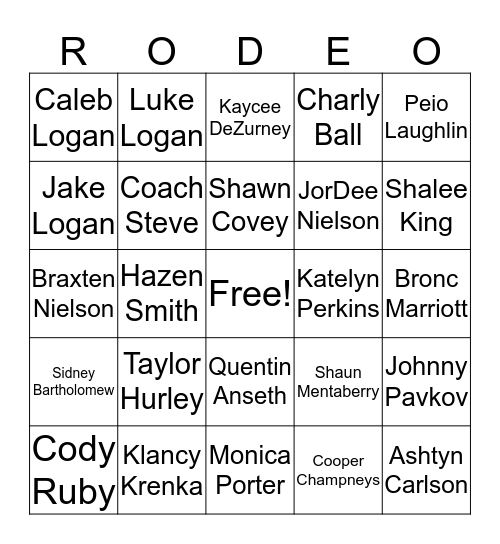 CSI Rodeo Team Bingo Card