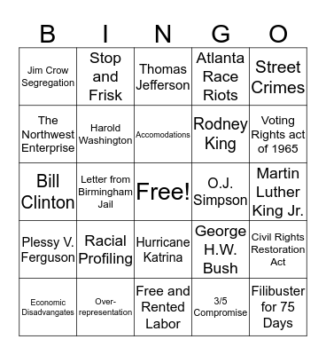 Discrimination Bingo! Bingo Card