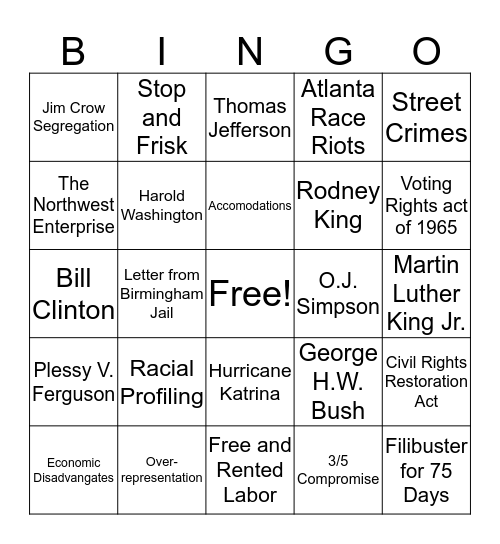 Discrimination Bingo! Bingo Card