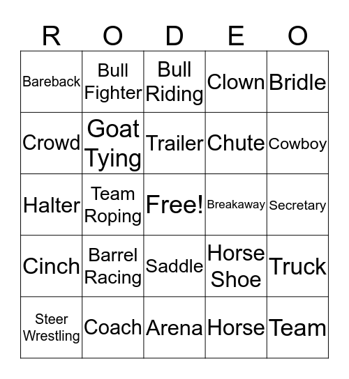 Rodeo Words Bingo Card