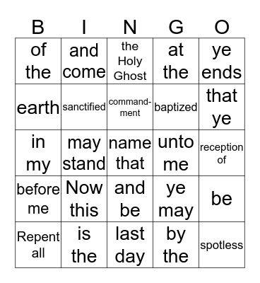 3 Nephi 27:20 Bingo Card